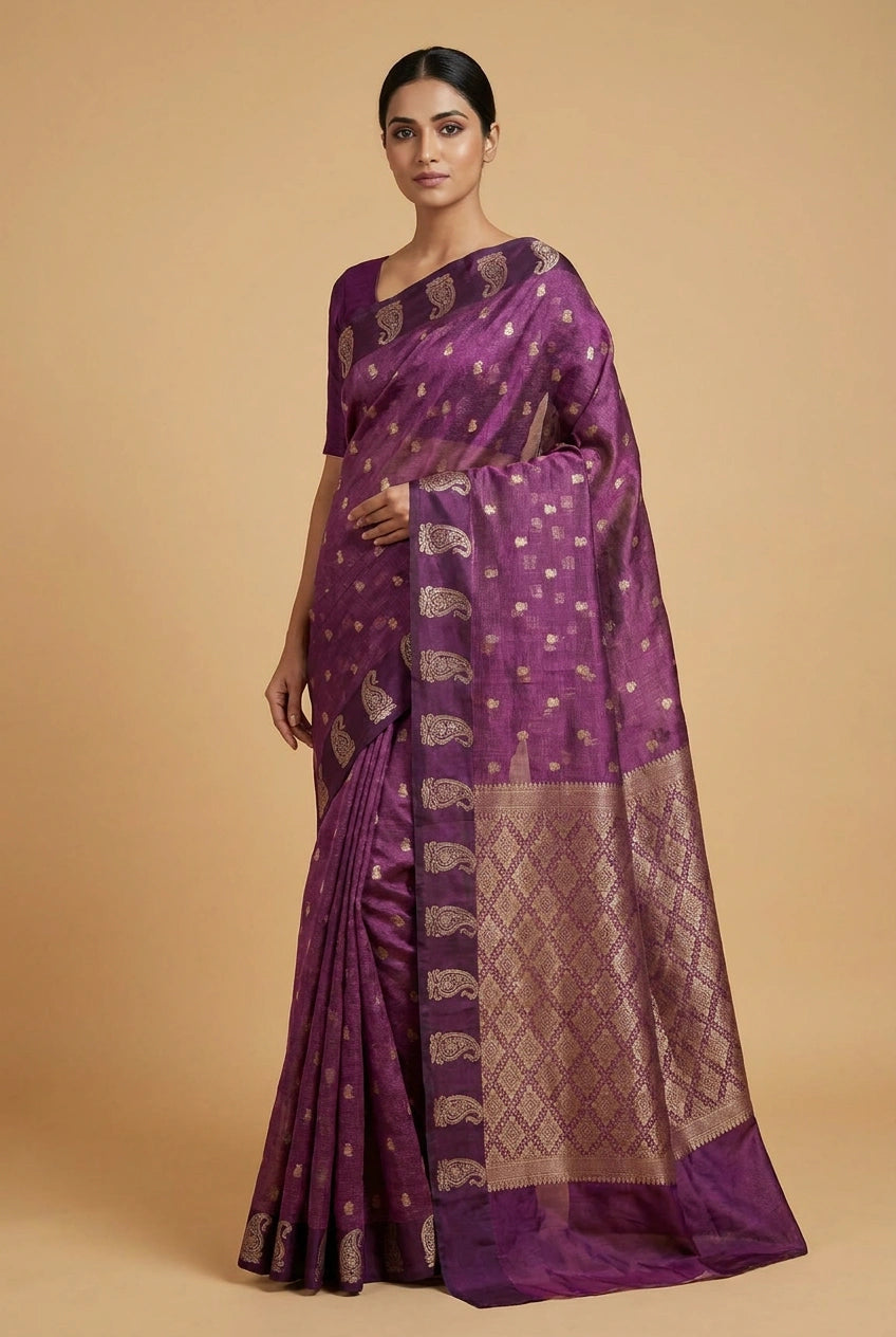 Cotton Banarasi Saree with Light Buti for Summer Festive