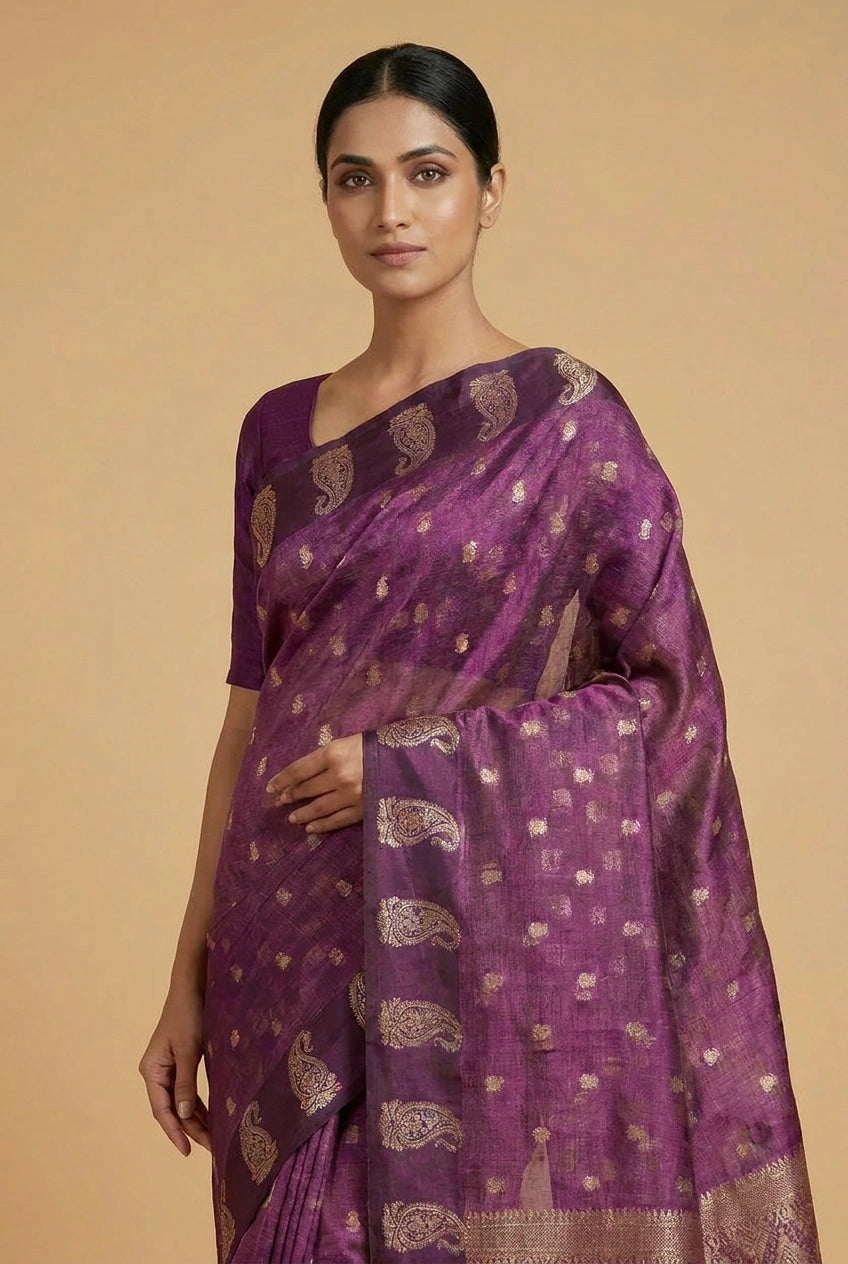 Cotton Banarasi Saree with Light Buti for Summer Festive