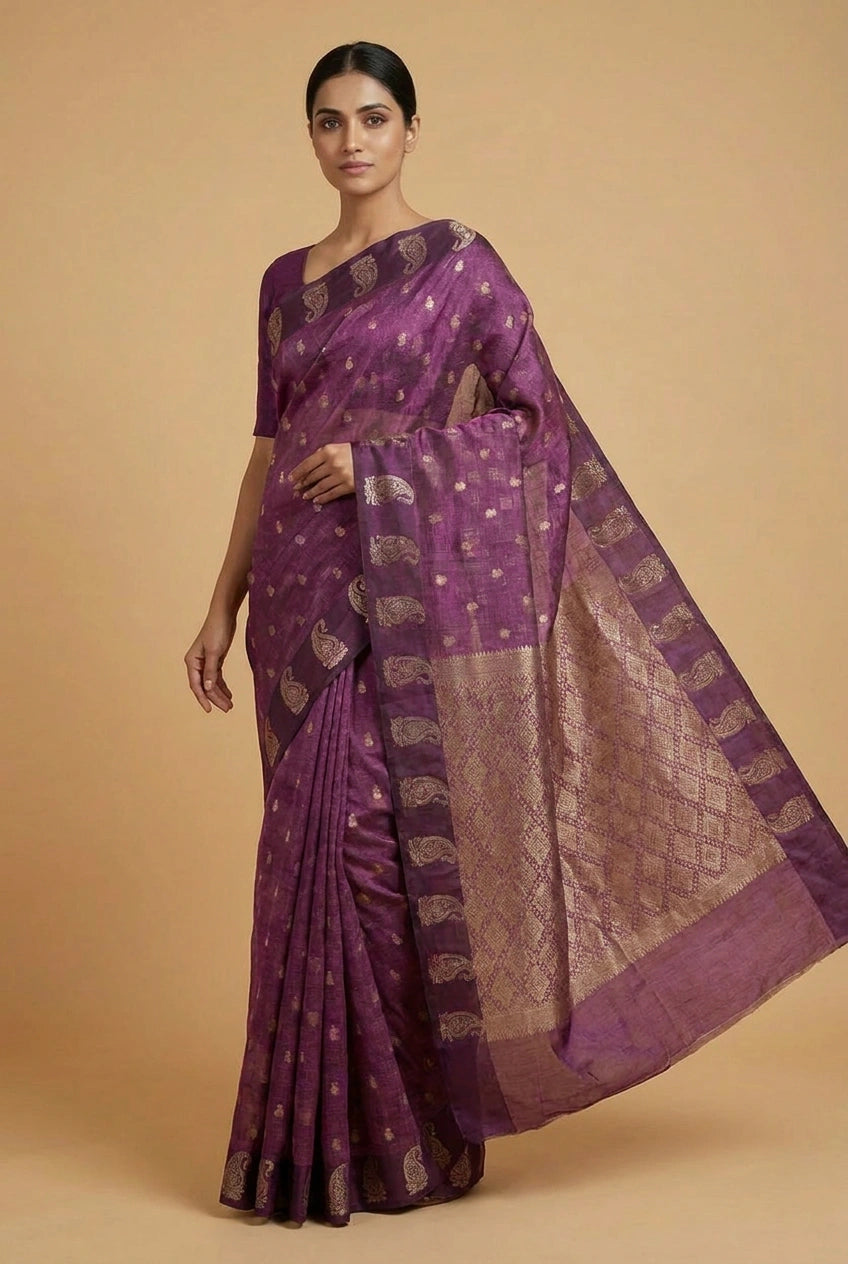 Cotton Banarasi Saree with Light Buti for Summer Festive