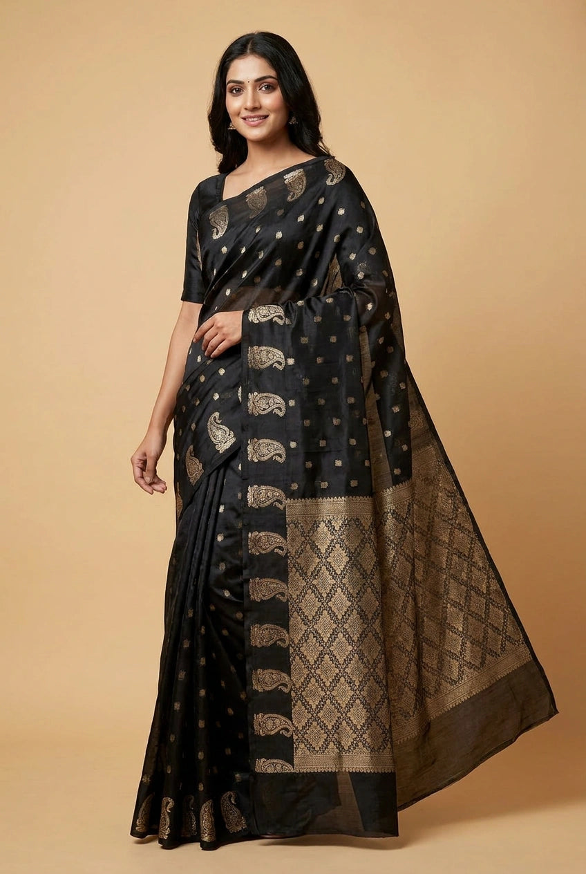 Cotton Banarasi Saree with Light Buti for Summer Festive