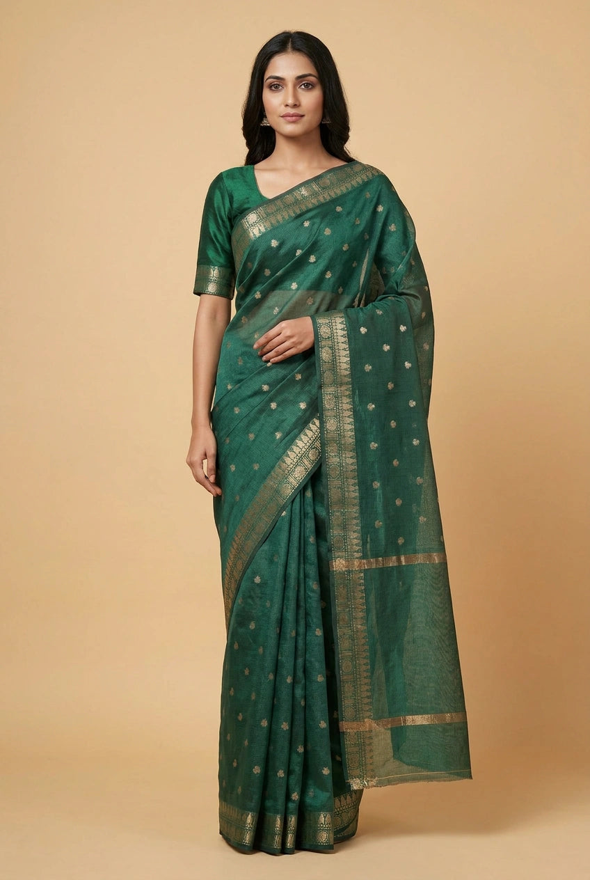 Cotton Banarasi Saree with Daily Banarasi for Casual Pujas