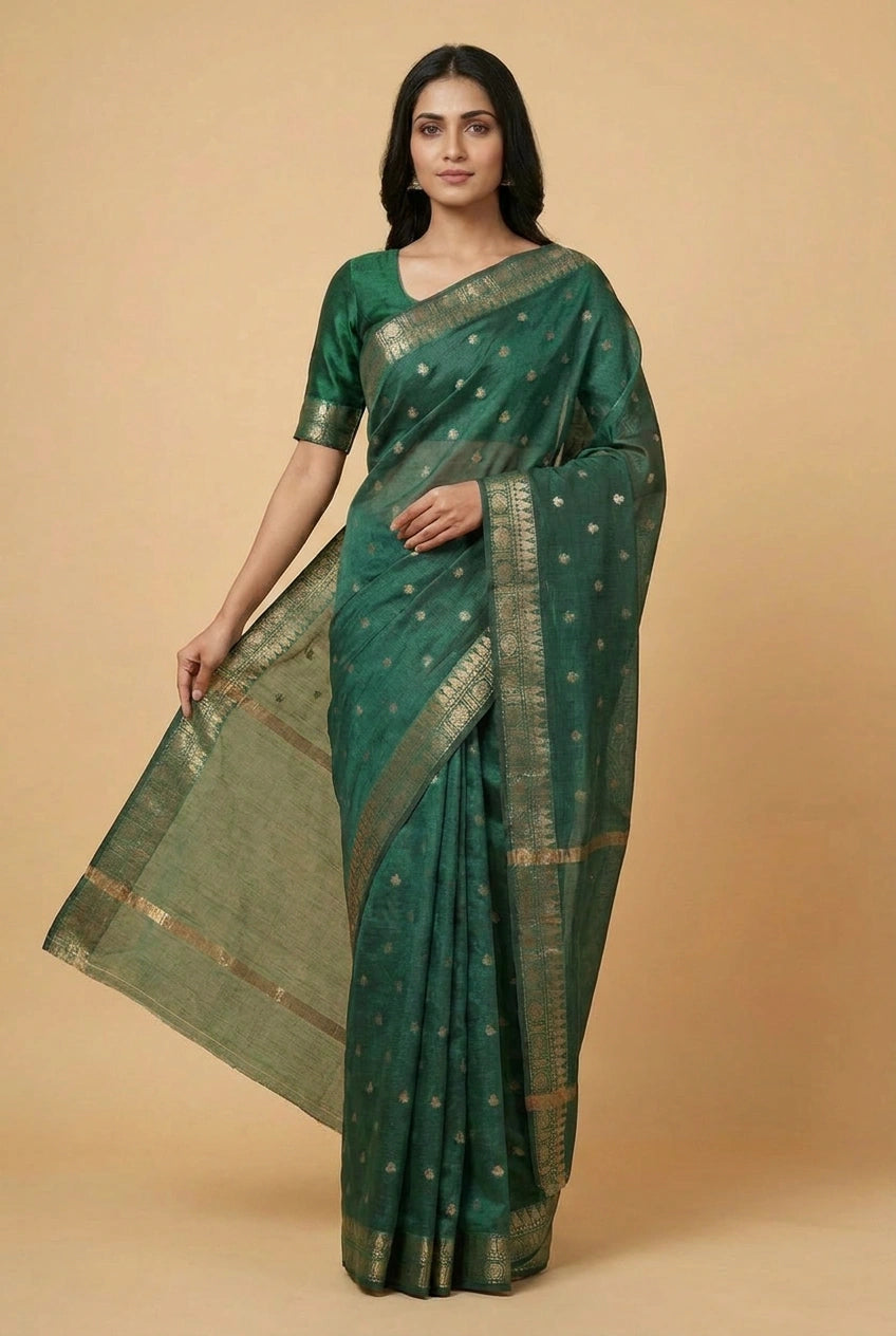Cotton Banarasi Saree with Daily Banarasi for Casual Pujas