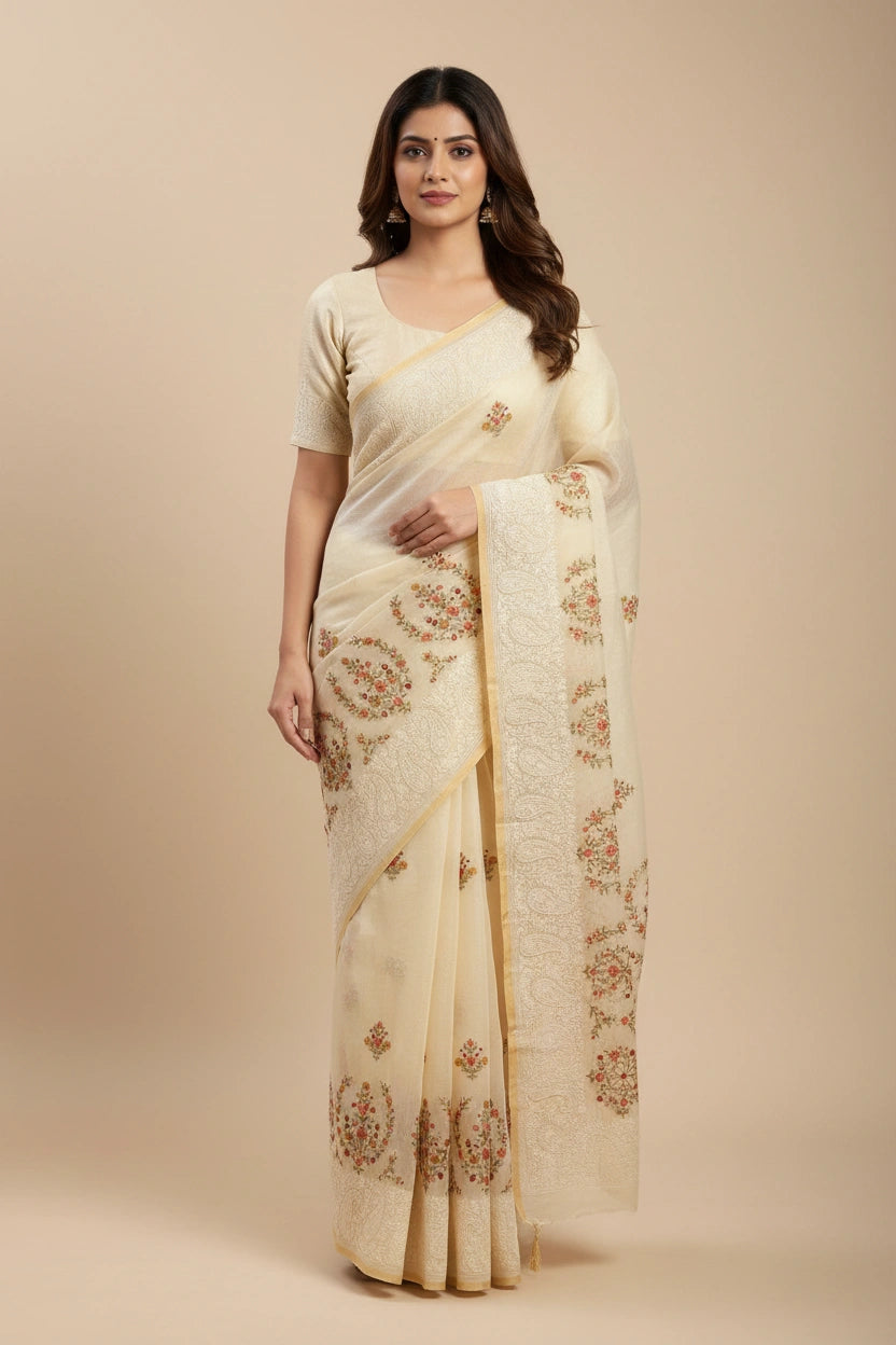 Handcrafted Tissue Embroidery Saree - Rangoli Sarees