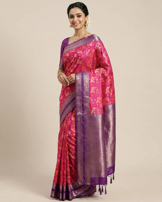 South Weave Saree in Silk Katan with Woven Border - Rangoli India