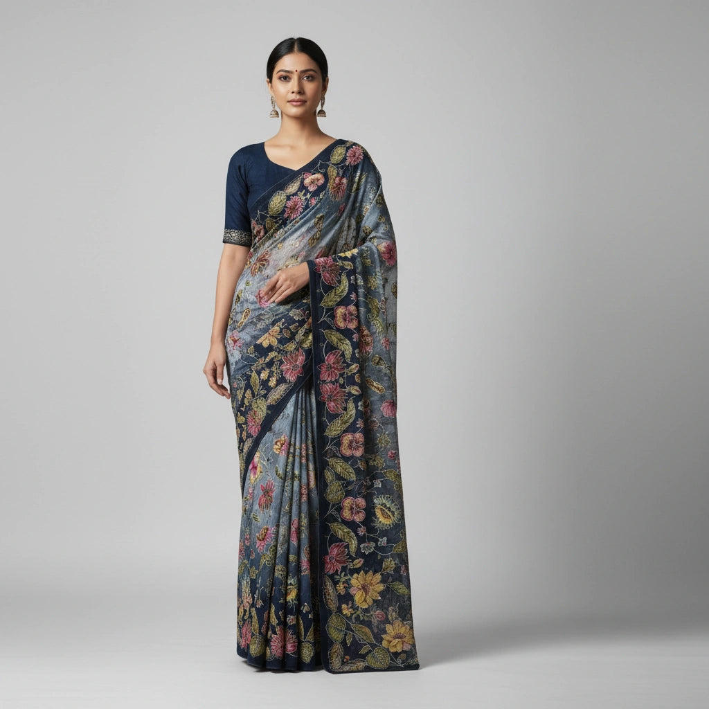 Embroidered Crepe Silk Saree with Designer Work