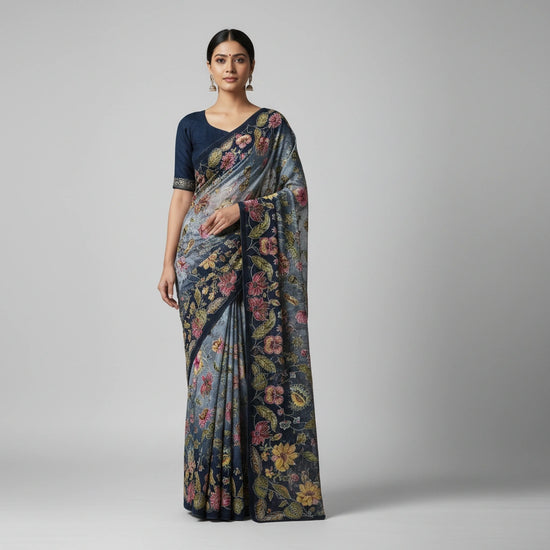 Embroidered Crepe Silk Saree with Designer Work - silk Indian ethnic wear by Rangoli