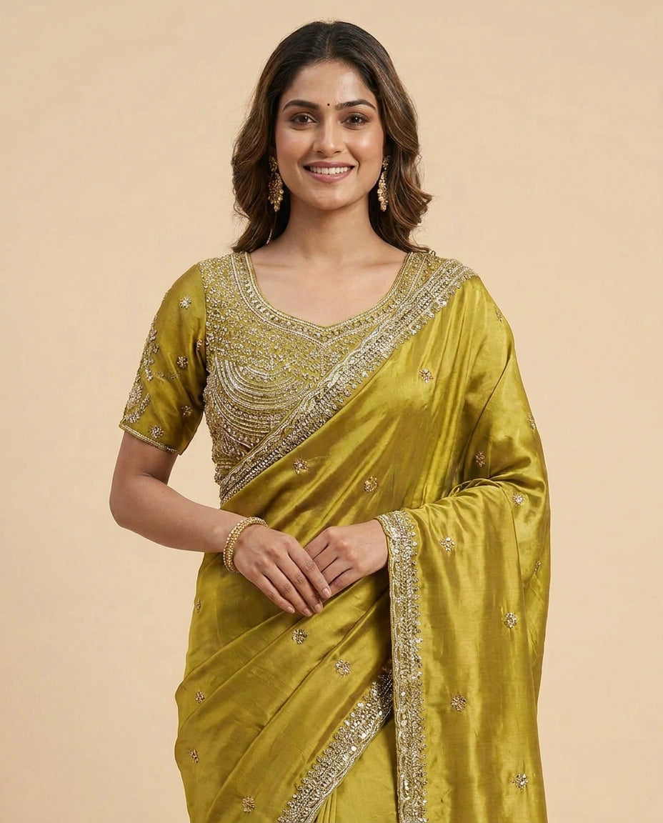 Silk Katan Embroidered Saree - Rangoli India
