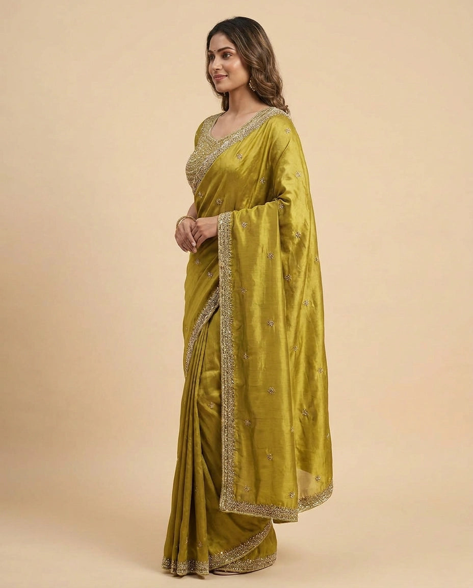 Silk Katan Embroidered Saree - Rangoli India