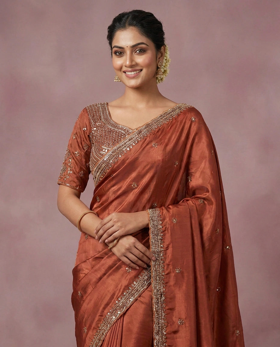 Silk Katan Embroidered Saree - Rangoli India