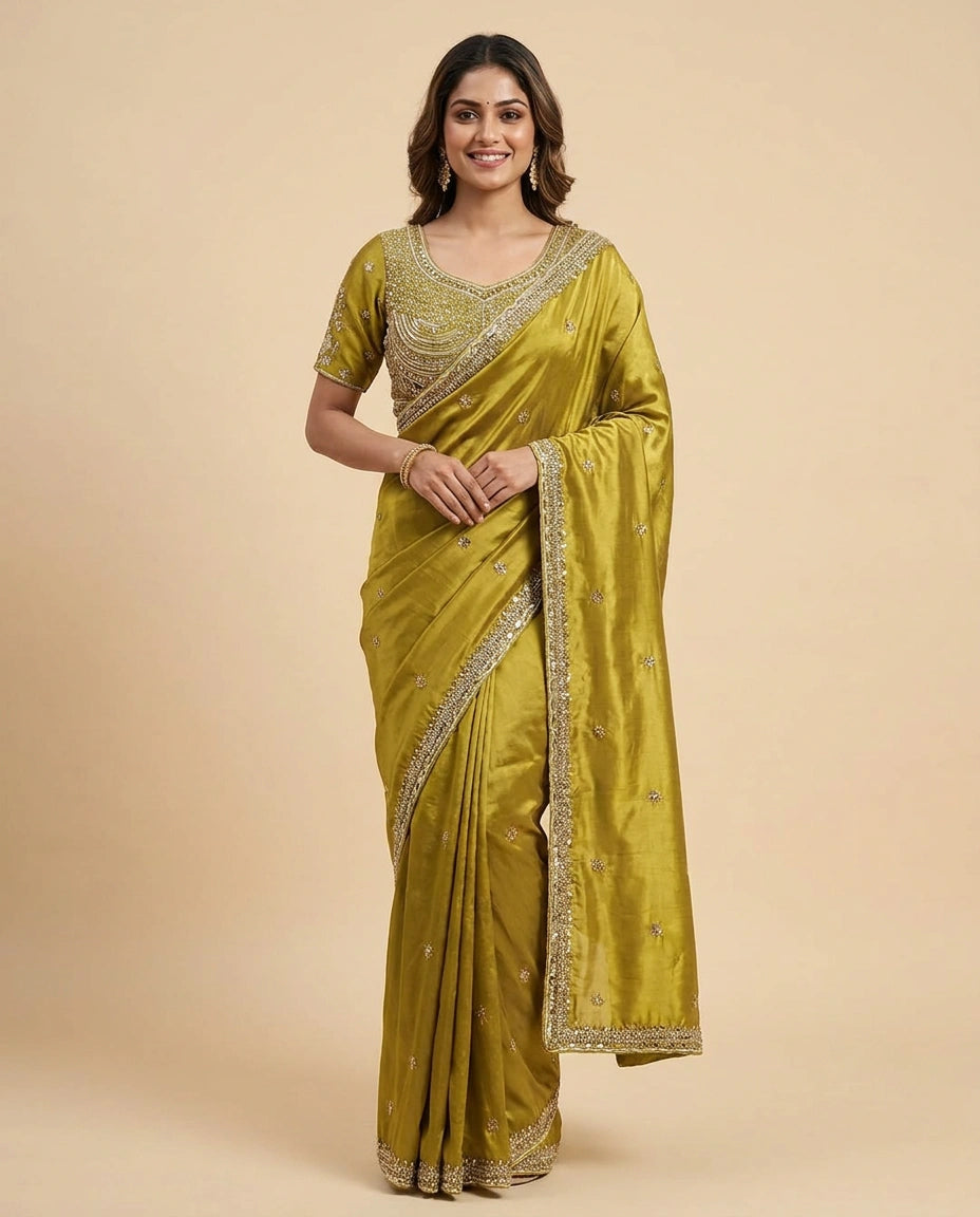 Silk Katan Embroidered Saree - Rangoli India