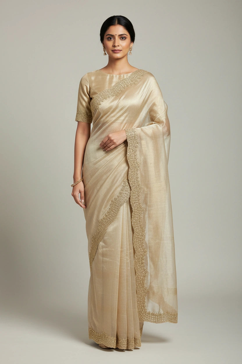 Handcrafted Tissue Embroidery Saree - Rangoli Sarees