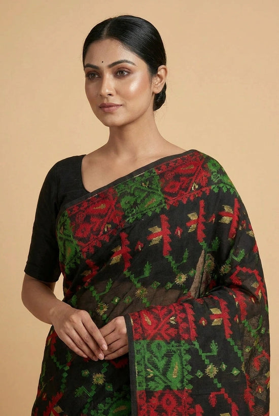 Black Bengal Handloom Cotton Saree for Daily Wear