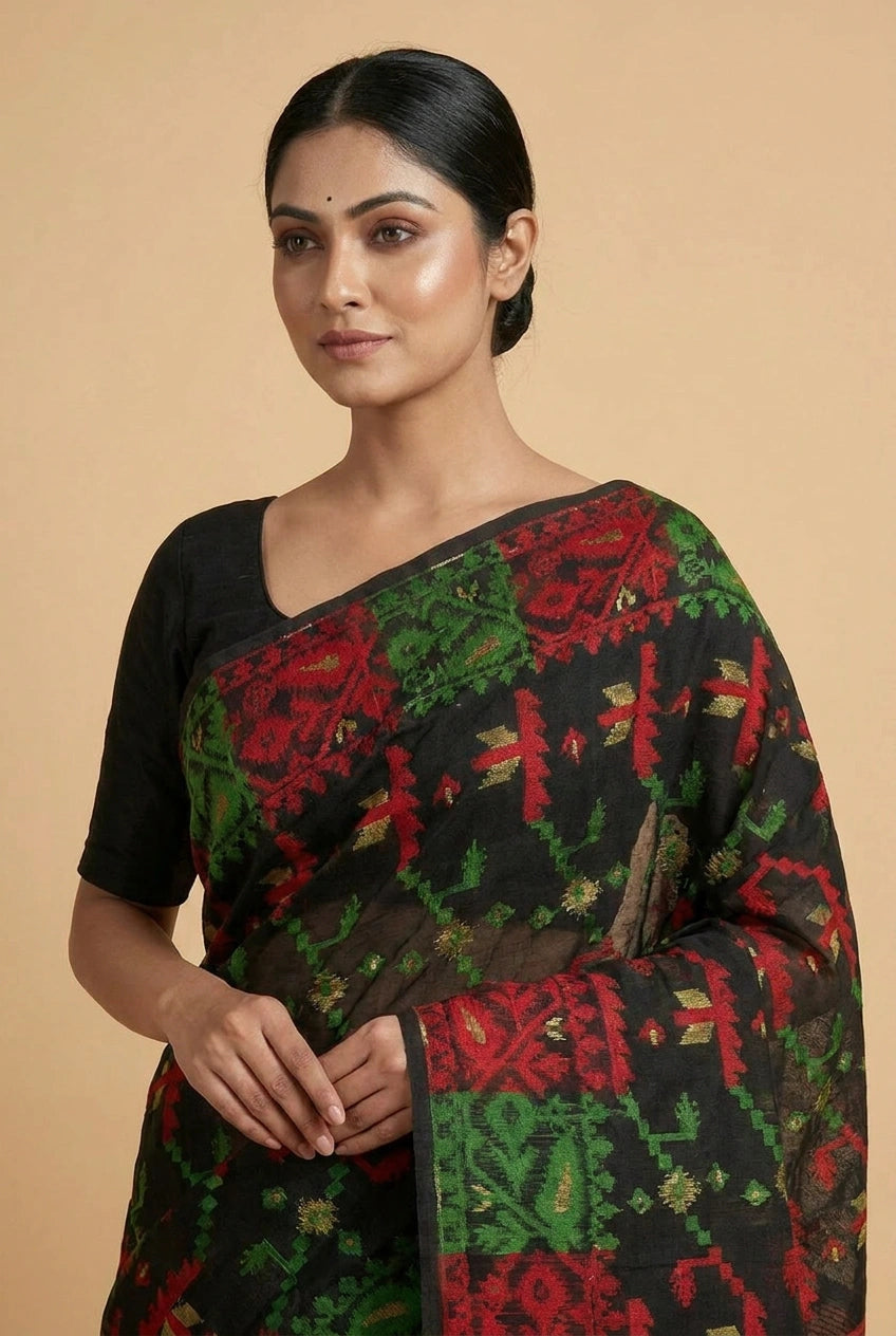 Black Bengal Handloom Cotton Saree for Daily Wear
