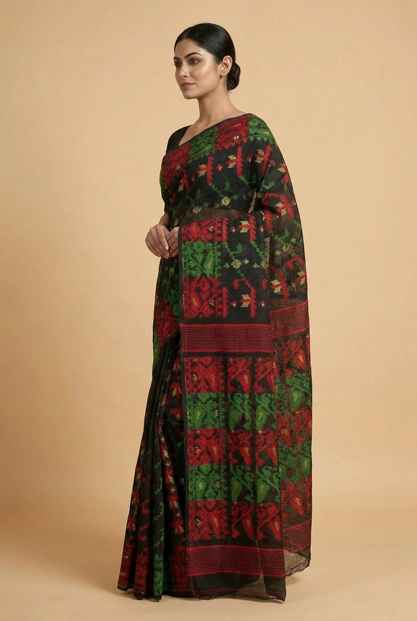 Black Bengal Handloom Cotton Saree for Daily Wear