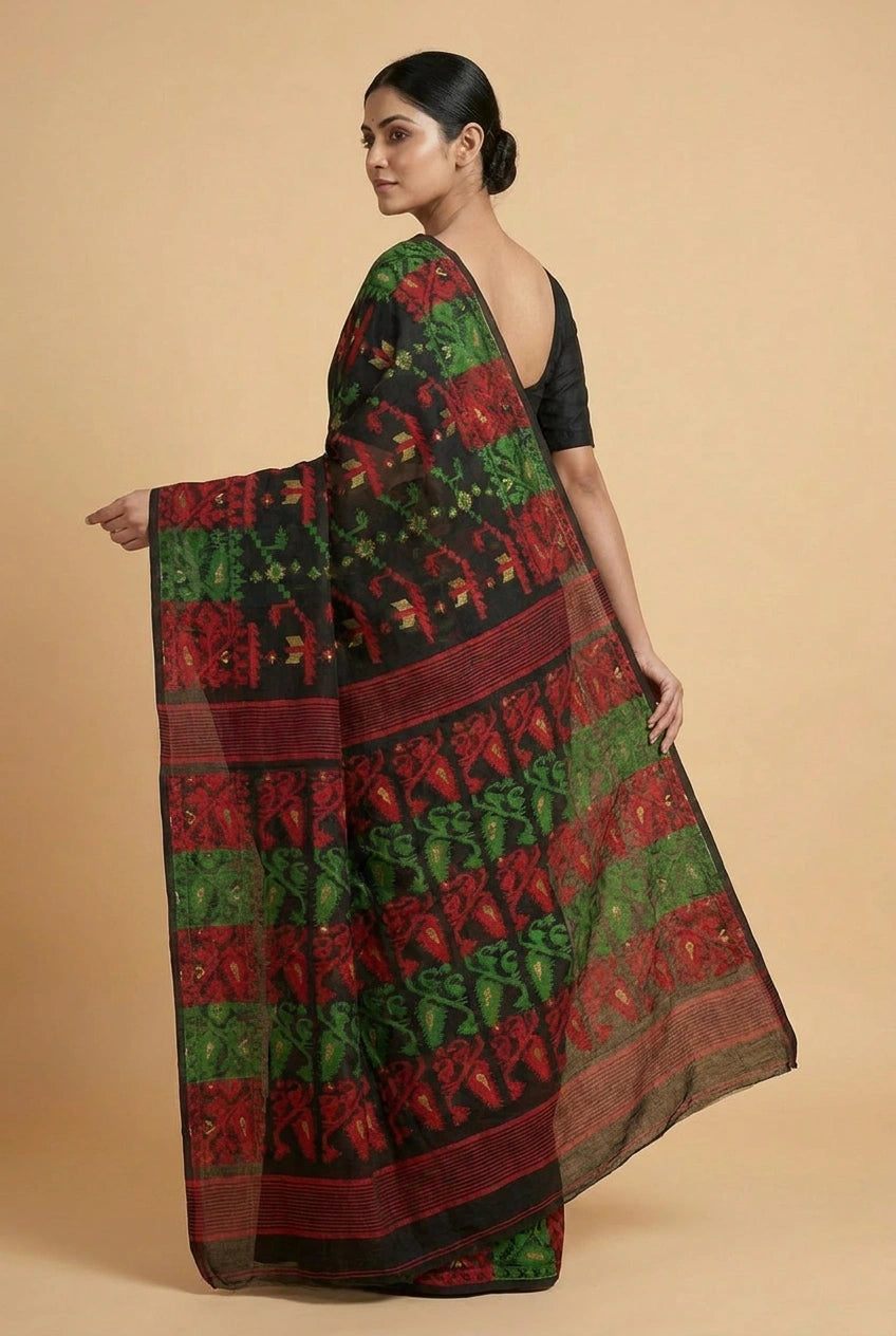 Black Bengal Handloom Cotton Saree for Daily Wear