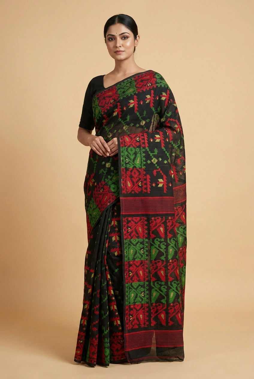 Black Bengal Handloom Cotton Saree for Daily Wear