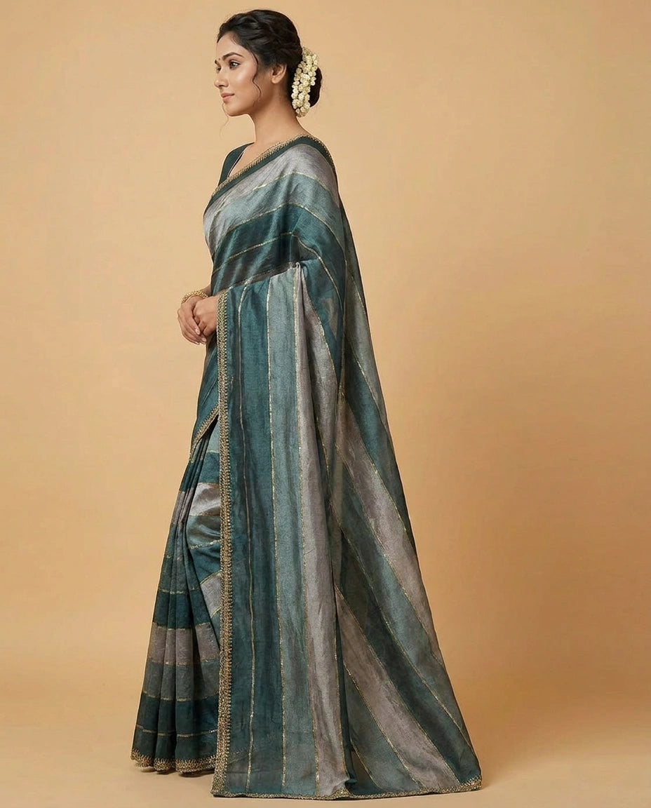 Pink Foil Georgette Saree with Printed Foil and Embroidery Work - Rangoli India