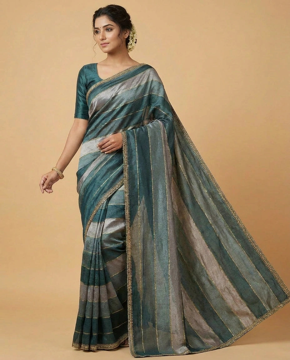 Pink Foil Georgette Saree with Printed Foil and Embroidery Work - Rangoli India