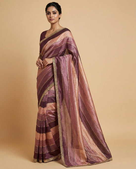 Pink Foil Georgette Saree with Printed Foil and Embroidery Work - Rangoli India