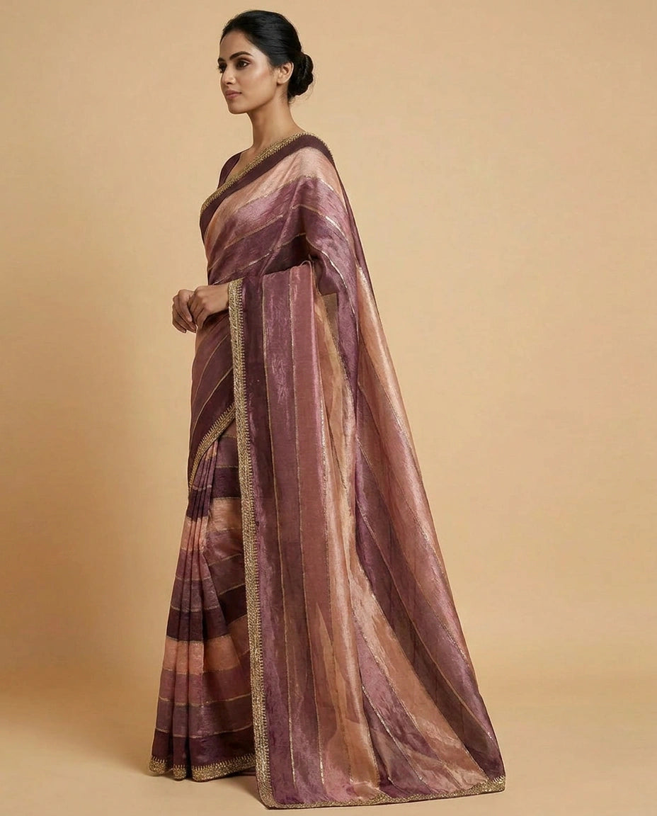 Pink Foil Georgette Saree with Printed Foil and Embroidery Work - Rangoli India