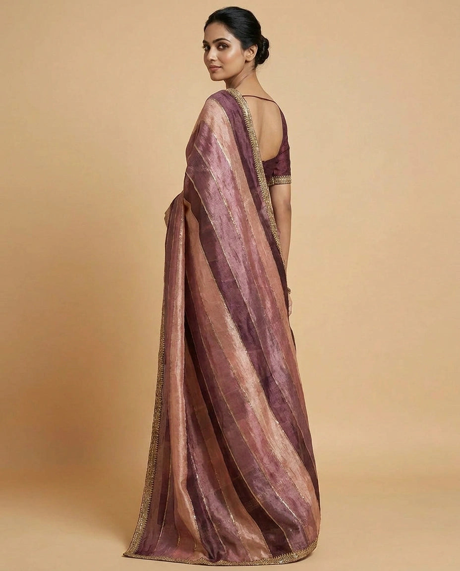Pink Foil Georgette Saree with Printed Foil and Embroidery Work - Rangoli India