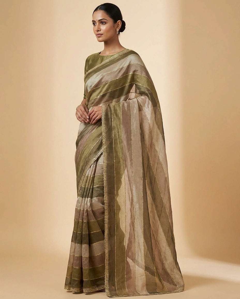 Pink Foil Georgette Saree with Printed Foil and Embroidery Work - Rangoli India