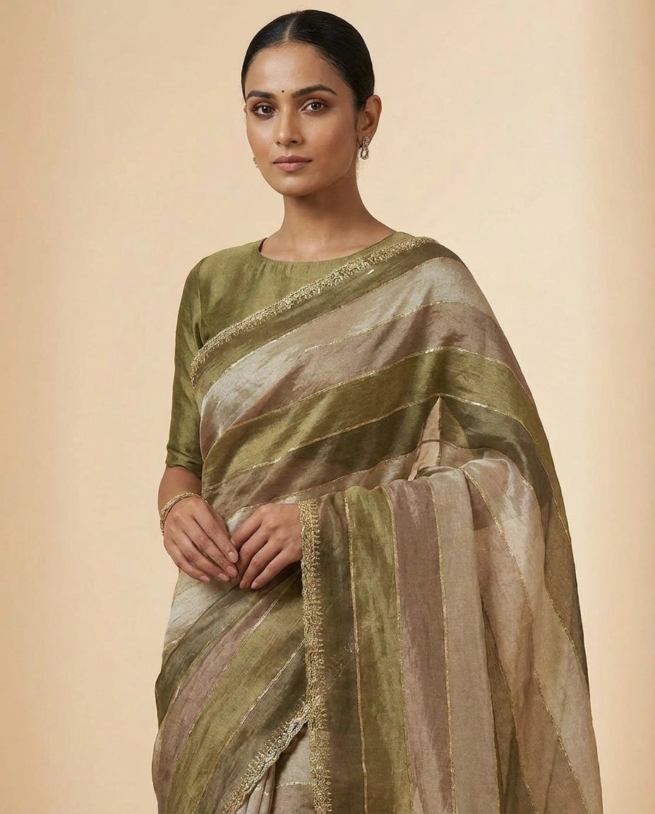 Pink Foil Georgette Saree with Printed Foil and Embroidery Work - Rangoli India