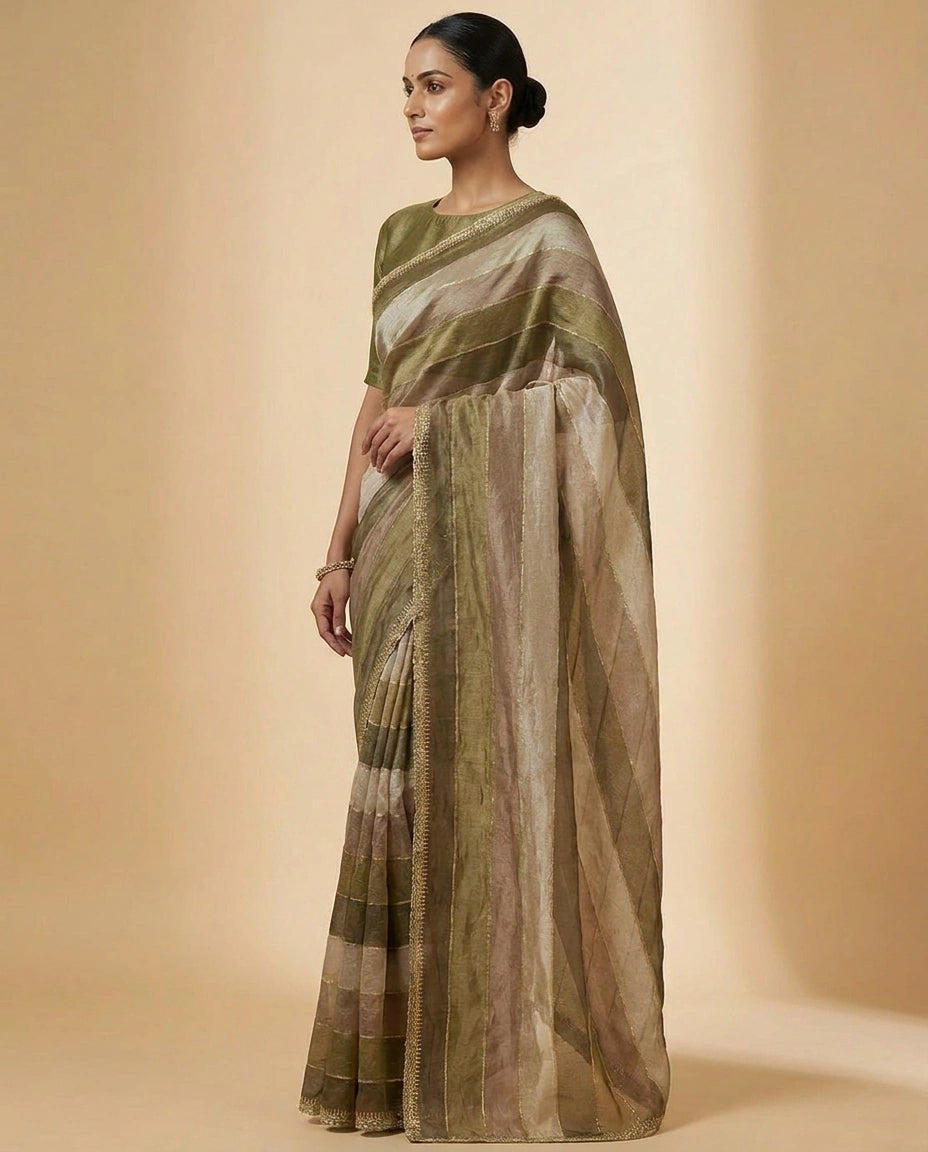 Pink Foil Georgette Saree with Printed Foil and Embroidery Work - Rangoli India