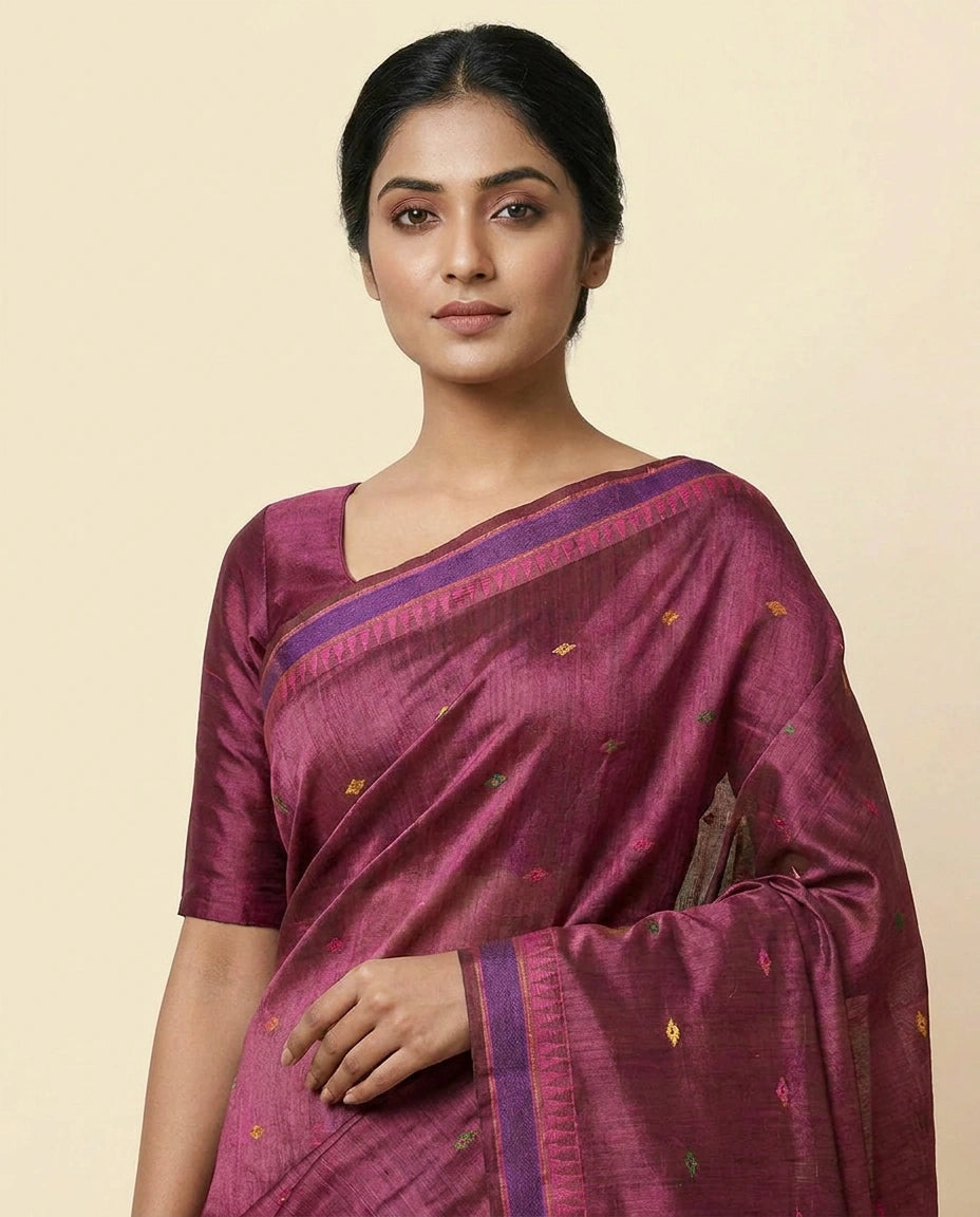 Handloom Tussar Silk Chapa Weave Saree with Woven Motifs view 2