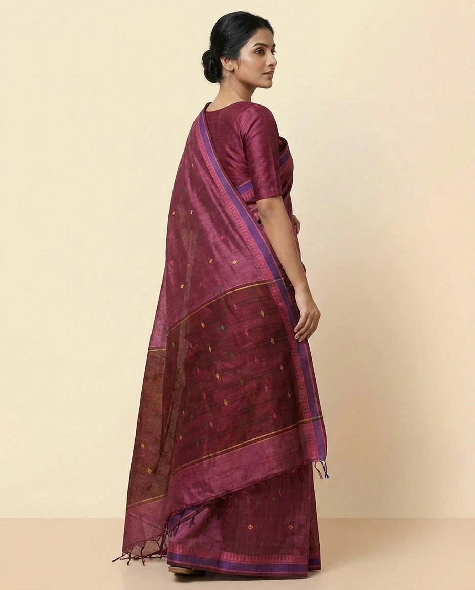 Handloom Tussar Silk Chapa Weave Saree with Woven Motifs view 3