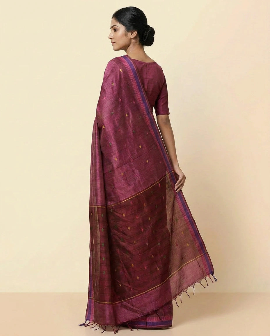 Handloom Tussar Silk Chapa Weave Saree with Woven Motifs view 4