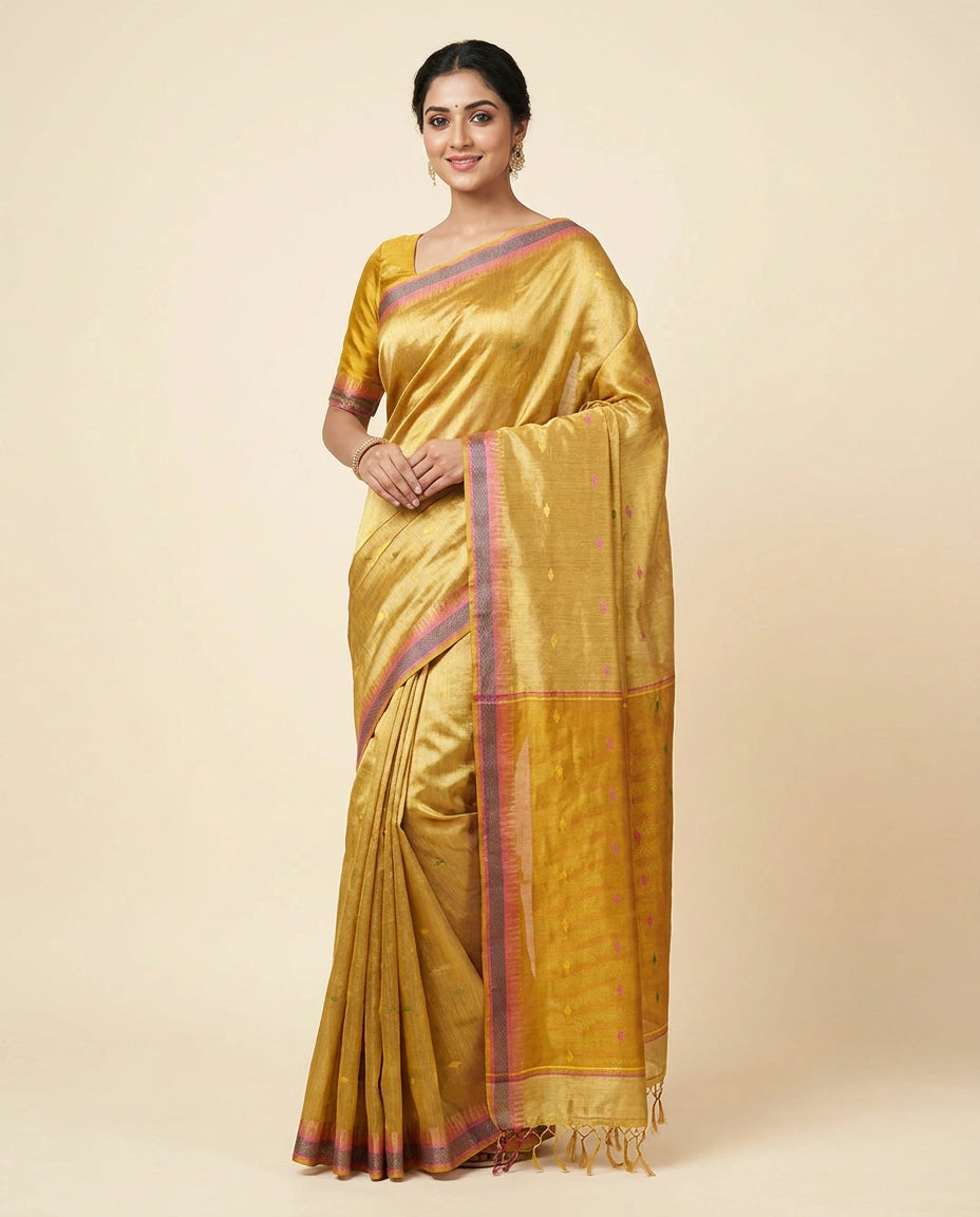 Handloom Tussar Silk Chapa Weave Saree with Woven Motifs view 5