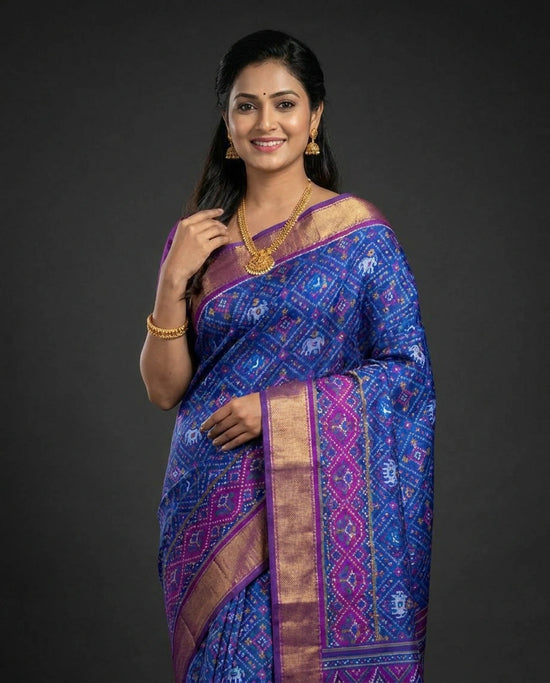 Silk Katan Printed Saree with Woven Border - Rangoli India