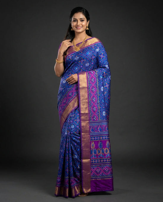 Silk Katan Printed Saree with Woven Border - Rangoli India