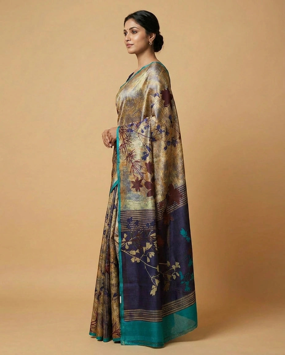 Tussar Silk Saree with Fine Digital Print Floral Pattern view 2