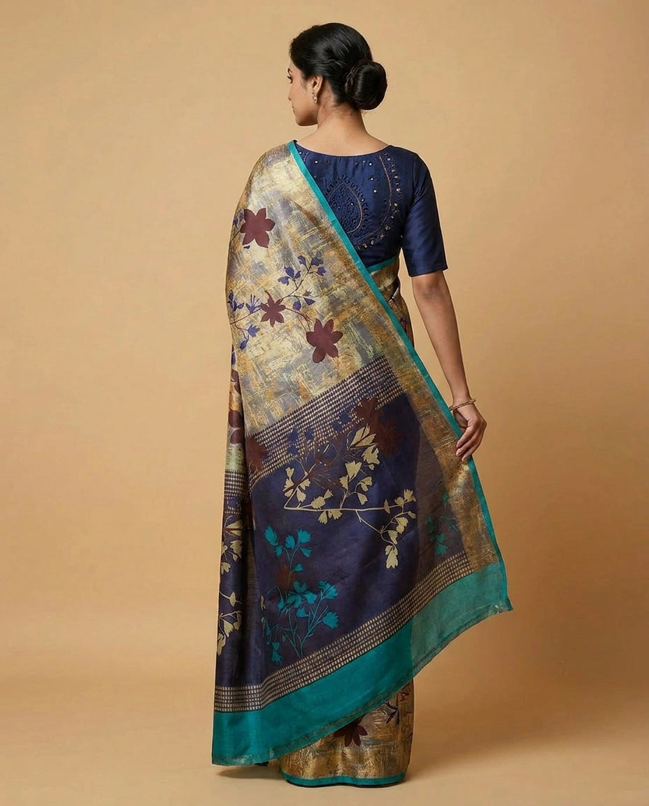 Tussar Silk Saree with Fine Digital Print Floral Pattern view 3