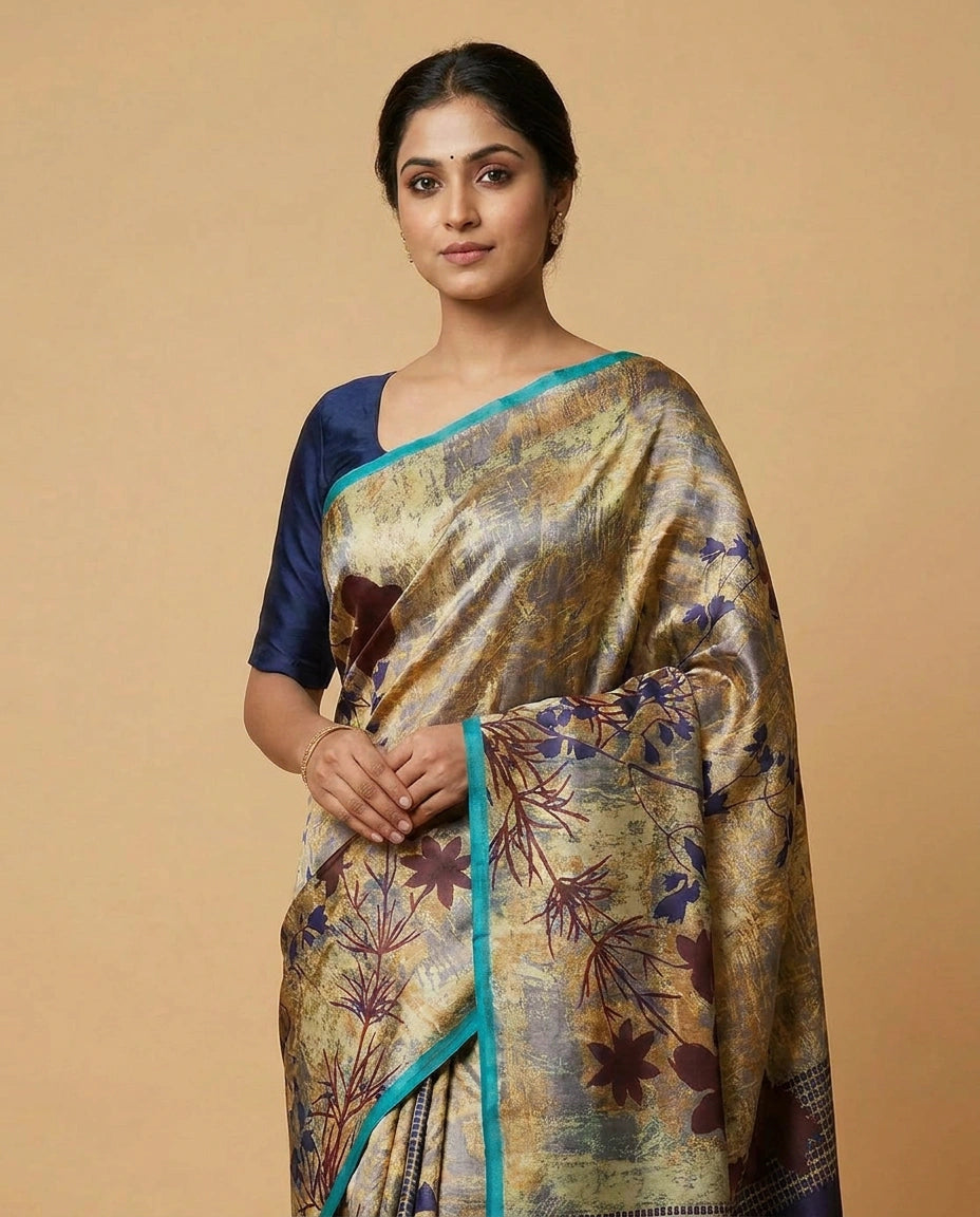 Tussar Silk Saree with Fine Digital Print Floral Pattern view 4