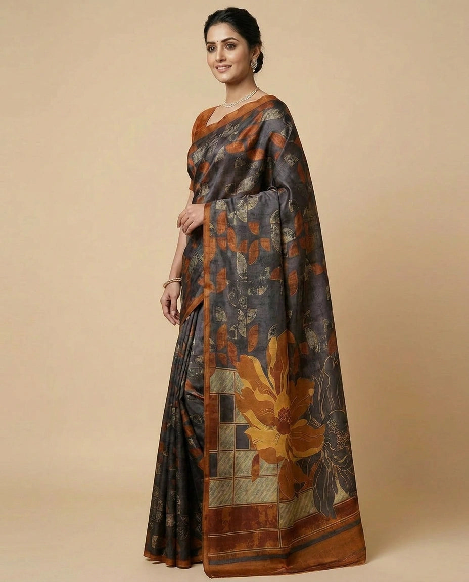 Tussar Silk Lightweight Saree with Digital Print Design view 2