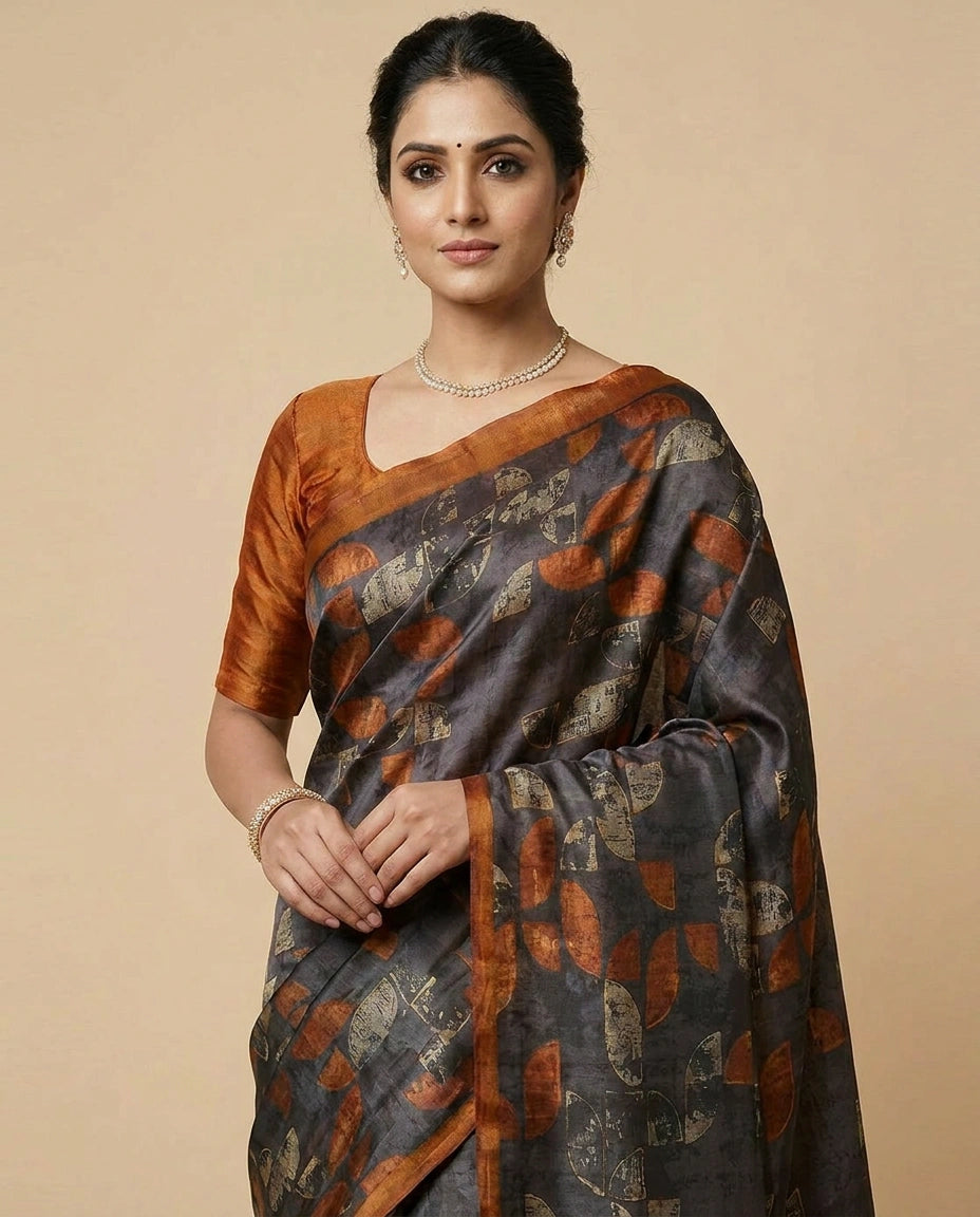 Tussar Silk Lightweight Saree with Digital Print Design view 4