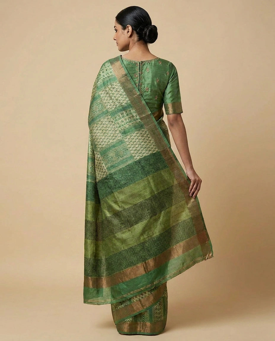 Tussar Silk Saree with Multicolour Digital Floral Print view 2