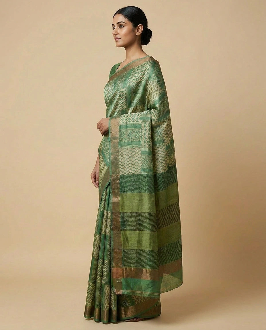 Tussar Silk Saree with Multicolour Digital Floral Print view 3
