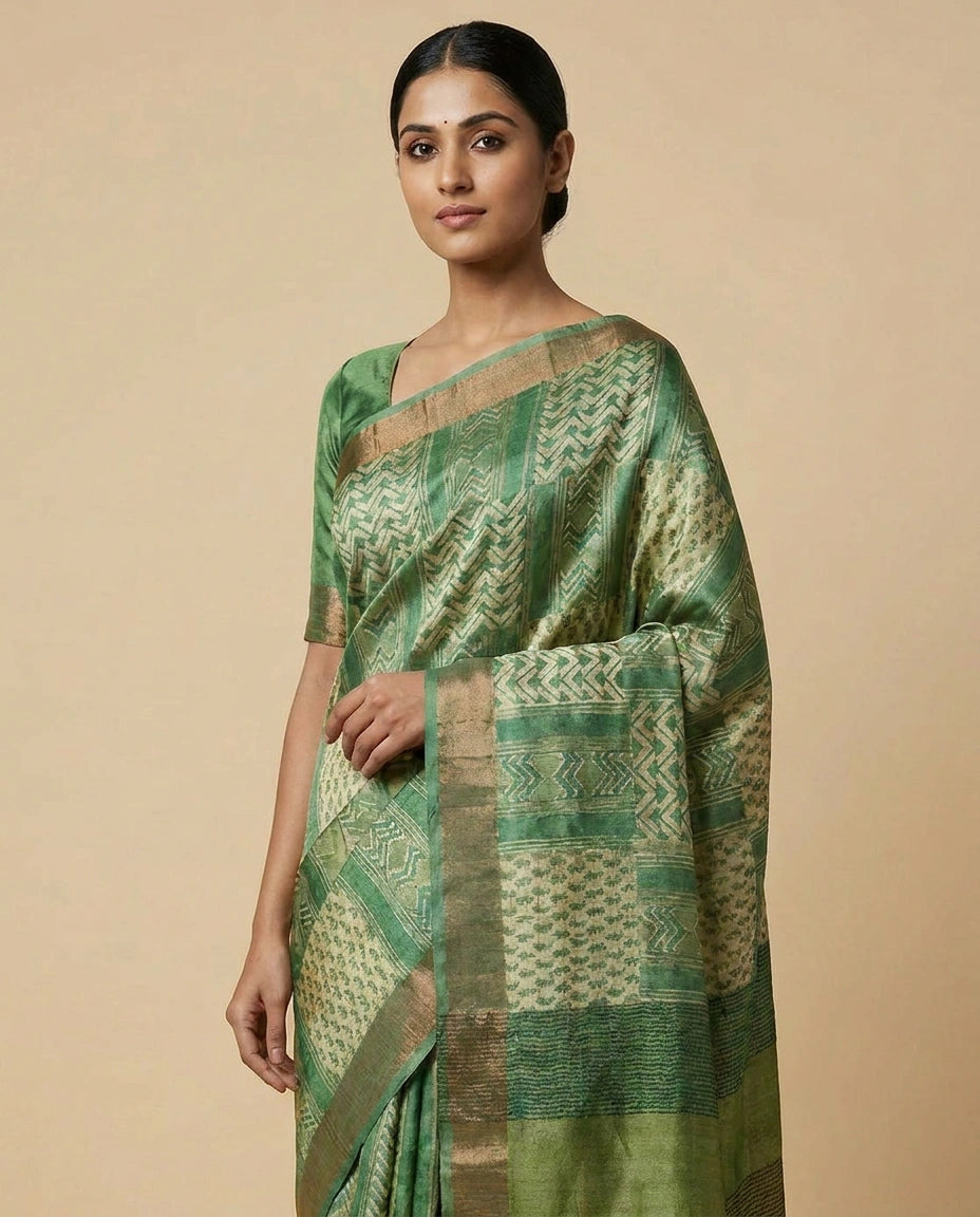 Tussar Silk Saree with Multicolour Digital Floral Print view 4