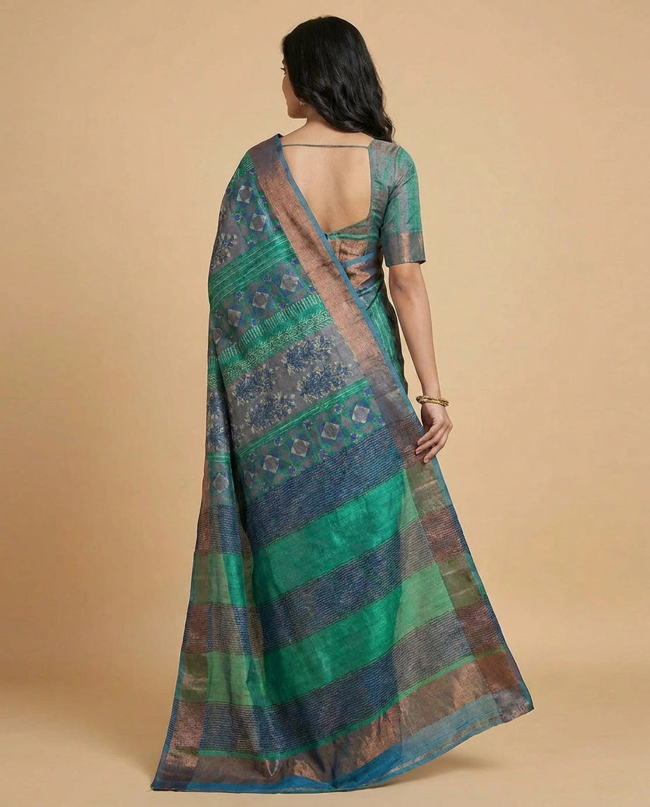 Tussar Silk Saree with Geometric Digital Print Motif Work view 3