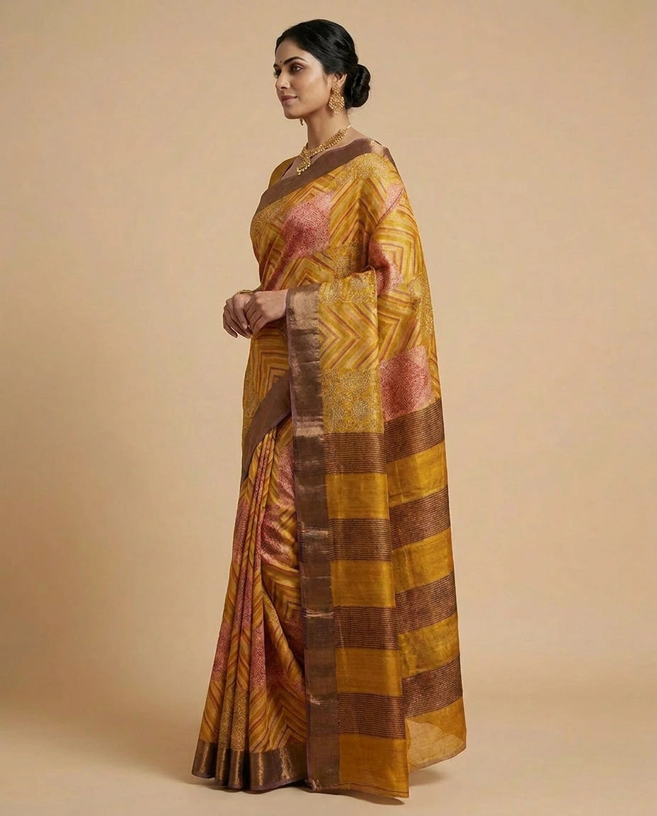 Tussar Silk Saree with Artistic Digital Print and Pallu view 2