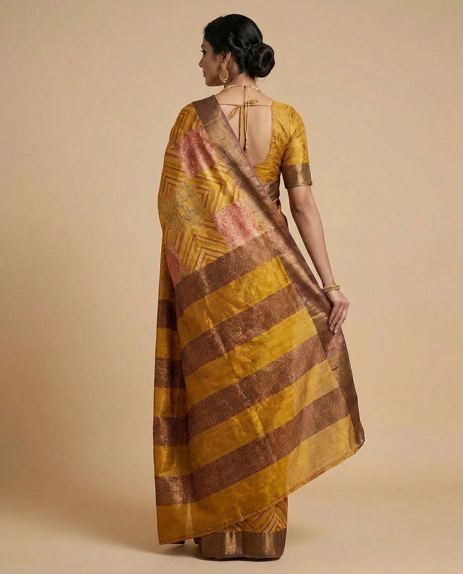 Tussar Silk Saree with Artistic Digital Print and Pallu view 3