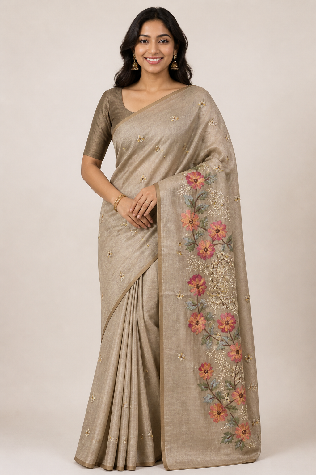 Embroidered Tussar Silk Saree