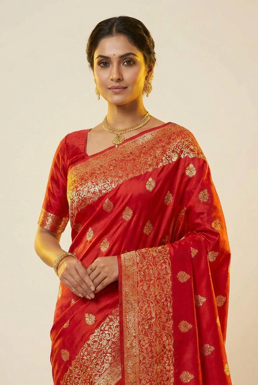 Takshila South Weave Silk Katan Saree in Rich Colors