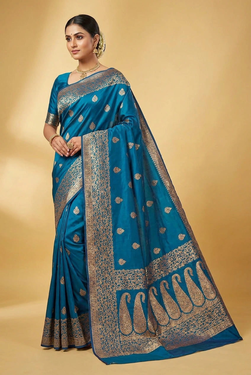Takshila South Weave Silk Katan Saree in Rich Colors
