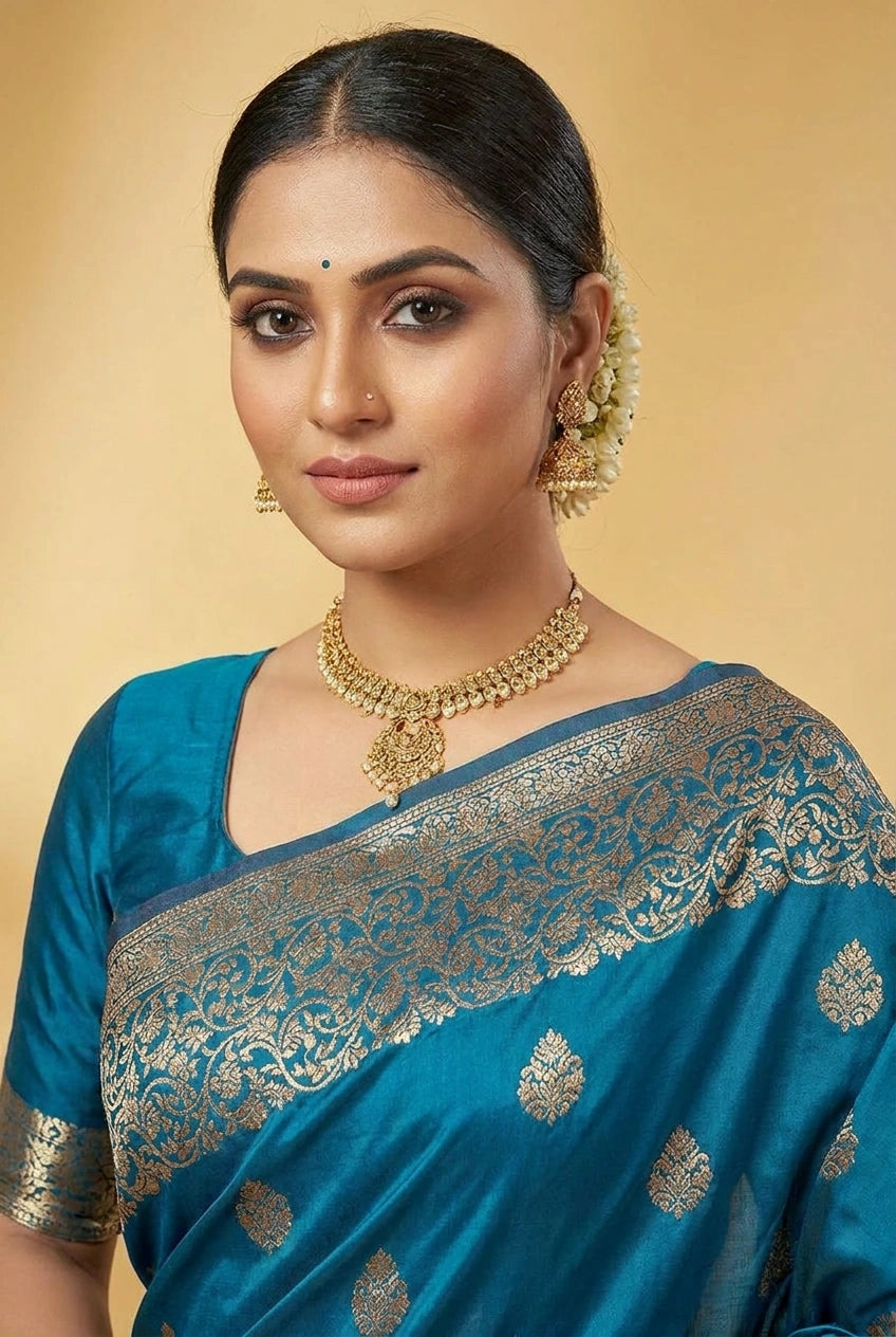 Takshila South Weave Silk Katan Saree in Rich Colors