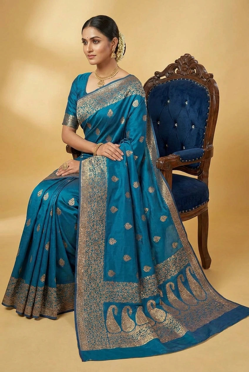 Takshila South Weave Silk Katan Saree in Rich Colors